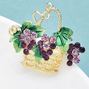 Golden Garden Basket Brooch with Amethyst-Tone Crystals